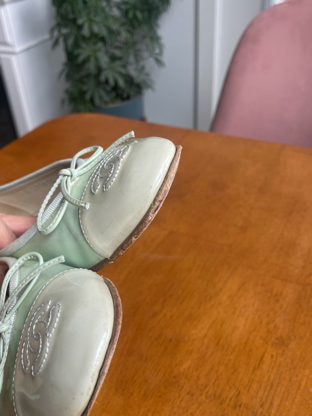 CHANEL Mint Green Two Tone Patent Leather Cap-Toe Ballet Flats - Picture 14 of 14